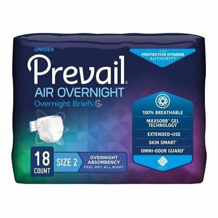 PREVAIL AIR OVERNIGHT Briefs, Heavy Absorbency, Disposable, Size 2, 45-62In, Large, 72PK NGX-013